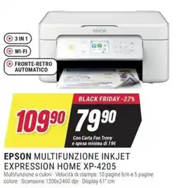 Trony EPSON MULTIFUNZIONE INKJET EXPRESSION HOME XP-4205 offerta