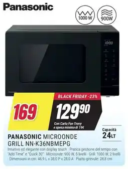 Trony PANASONIC MICROONDE GRILL NN-K36NBMEPG offerta