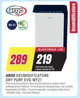 Trony ARGO DEUMIDIFICATORE DRY PURY EVO WF21 offerta