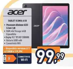 Unieuro acer TABLET ICONIA A10 offerta