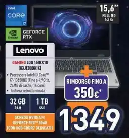 Unieuro Lenovo GAMING LOQ 15IRX10 (83 JEOODKIX) offerta