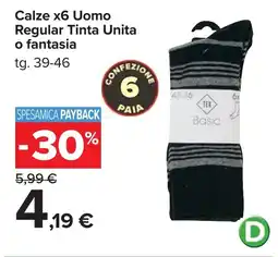 Carrefour Calze x6 Uomo Regular Tinta Unita o fantasia offerta