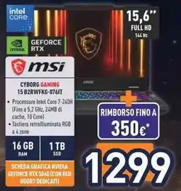 Unieuro msi CYBORG GAMING 15 B2RWFKG-076IT offerta