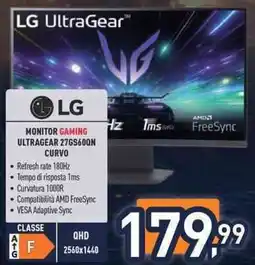 Unieuro LG MONITOR GAMING ULTRAGEAR 276S60QN CURVO offerta