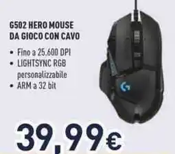 Unieuro Logitech G502 hero mouse da gioco con cavo offerta