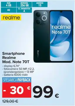 Carrefour Smartphone Realme Mod. Note 70T offerta