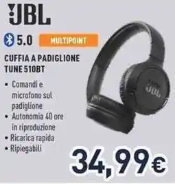 Unieuro Jbl cuffia a padiglione tune 510BT offerta