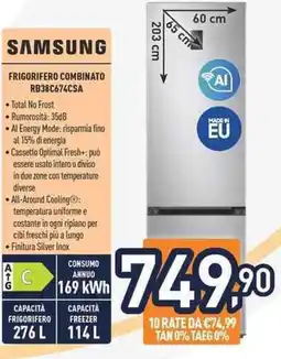 Unieuro SAMSUNG FRIGORIFERO COMBINATO RB38C674CSA offerta