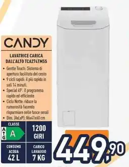 Unieuro CANDY LAVATRICE CARICA DALL'ALTO TCA274TM5S offerta