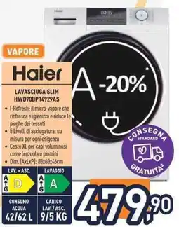 Unieuro Haier LAVASCIUGA SLIM HWD90BP14929AS offerta