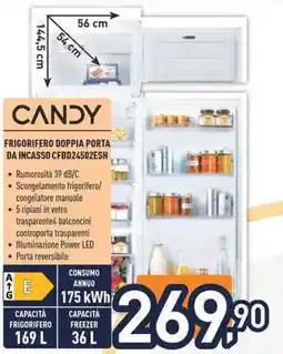 Unieuro CANDY FRIGORIFERO DOPPIA PORTA DA INCASSO CFBD24502ESH offerta