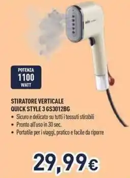 Unieuro BRAUN STIRATORE VERTICALE QUICK STYLE 3 GS3012BG offerta