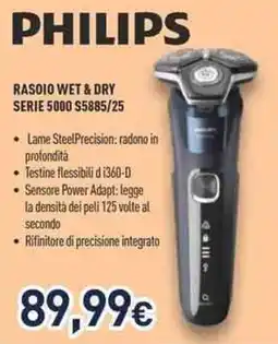 Unieuro PHILIPS RASOIO WET & DRY SERIE 5000 S5885/25 offerta