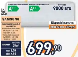 Unieuro Samsung condizionatore monosplit windfree 09 offerta