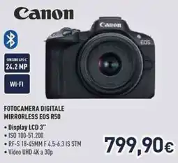 Unieuro Canon fotocamera digitale mirrorless eos R50 offerta