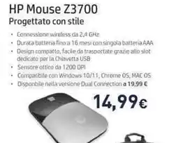 Unieuro HP Mouse Z3700 Progettato con stile offerta