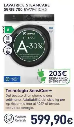 Unieuro Electrolux LAVATRICE STEAMCARE SERIE 700 EW7F411CH3 offerta