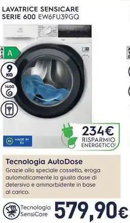 Unieuro Electrolux LAVATRICE SENSICARE SERIE 600 EW6FU39GQ offerta