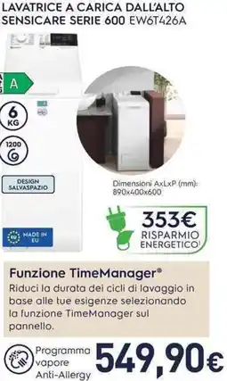Unieuro Electrolux LAVATRICE A CARICA DALL'ALTO SENSICARE SERIE 600 EW6T426A offerta