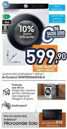 Unieuro SAMSUNG Ai-Control WW90DG6G94LK offerta