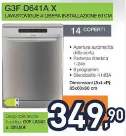 Unieuro IGNIS G3F D641AX LAVASTOVIGLIE A LIBERA INSTALLAZIONE offerta