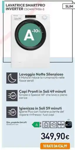Unieuro CANDY LAVATRICE SMARTPRO INVERTER CSO496TMB6-S offerta