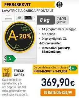 Unieuro Whirlpool FFB848BSVIT LAVATRICE A CARICA FRONTALE offerta