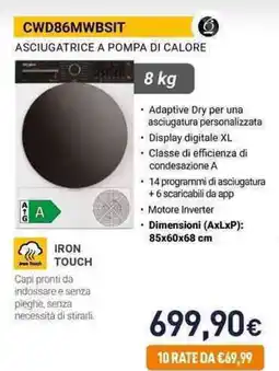 Unieuro Whirlpool CWD86MWBSIT ASCIUGATRICE A POMPA DI CALORE offerta