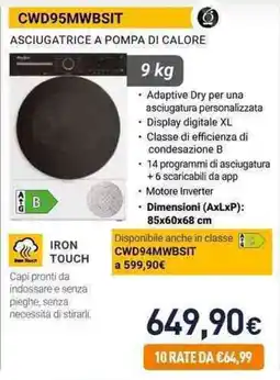 Unieuro Whirlpool CWD95MWBSIT ASCIUGATRICE A POMPA DI CALORE offerta