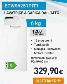 Unieuro INDESIT BTWS6251PIT1 LAVATRICE A CARICA DALL'ALTO offerta