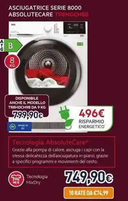 Unieuro AEG ASCIUGATRICE SERIE 8000 ABSOLUTECARE TR8HGCH8B offerta