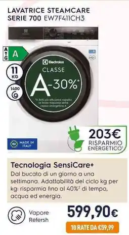 Unieuro Electrolux LAVATRICE STEAMCARE SERIE 700 EW7F411CH3 offerta