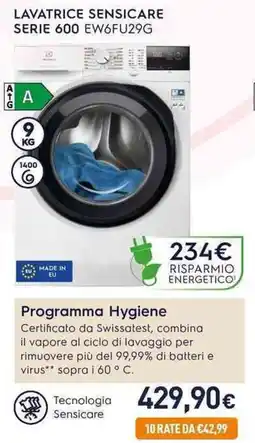 Unieuro Electrolux LAVATRICE SENSICARE SERIE 600 EW6FU29G offerta