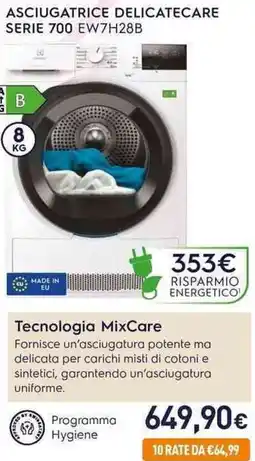 Unieuro Electrolux ASCIUGATRICE DELICATECARE SERIE 700 EW7H28B offerta