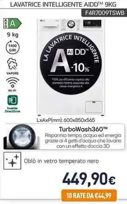 Unieuro LG LAVATRICE INTELLIGENTE AIDD F4R7009TSWB offerta