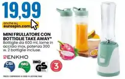 Eurospin Enkho mini frullatore con bottiglie take away offerta