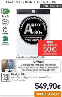 Unieuro LG LAVATRICE SLIM INTELLIGENTE F2NX50S9TKC offerta