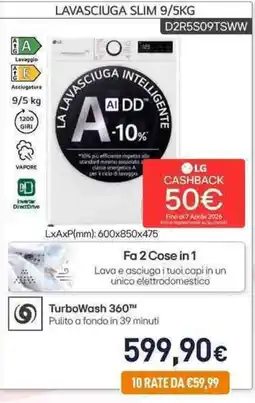 Unieuro LG LAVASCIUGA SLIM D2R5S09TSWW offerta