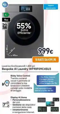Unieuro SAMSUNG Bespoke Al Laundry WF90F09C4SU3 offerta