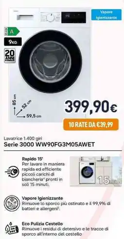 Unieuro SAMSUNG Serie 3000 WW90FG3M05AWET offerta