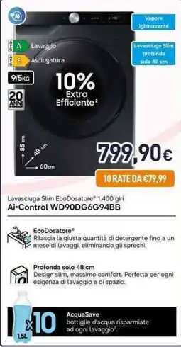 Unieuro SAMSUNG Ai-Control WD90DG6G94BB offerta