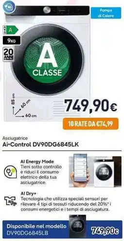 Unieuro SAMSUNG Ai-Control DV90DG6845LK offerta