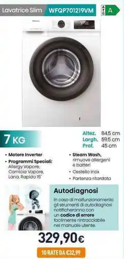Unieuro Hisense Lavatrice Slim WFQP701219VM offerta