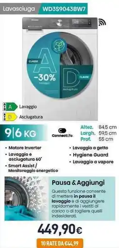 Unieuro Hisense Lavasciuga WD3S9043BW7 offerta