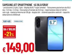 Famila SAMSUNG A17 SMARTPHONE 4G BLU/GRAY offerta