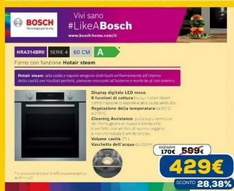 Euronics Serie 4 hra314br0 forno 71 l a acciaio offerta