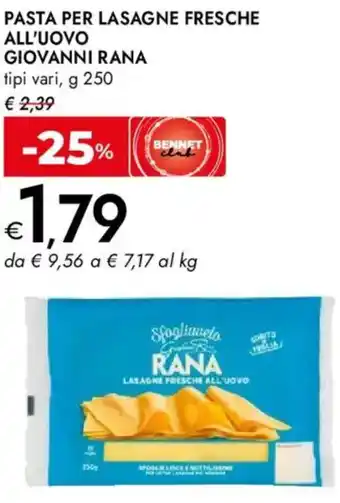 Bennet Pasta per lasagne fresche all'uovo GIOVANNI RANA offerta