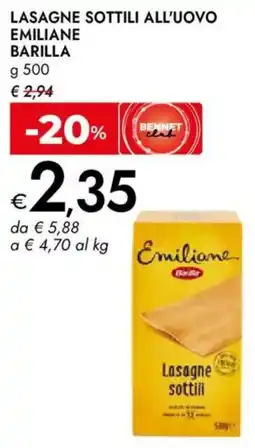 Bennet Lasagne sottili all'uovo emiliane BARILLA offerta