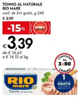 Bennet Tonno al naturale RIO MARE offerta