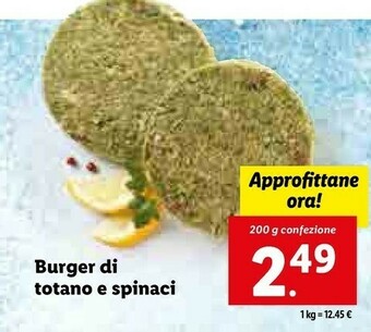 Lidl Burger di totano e spinaci offerta